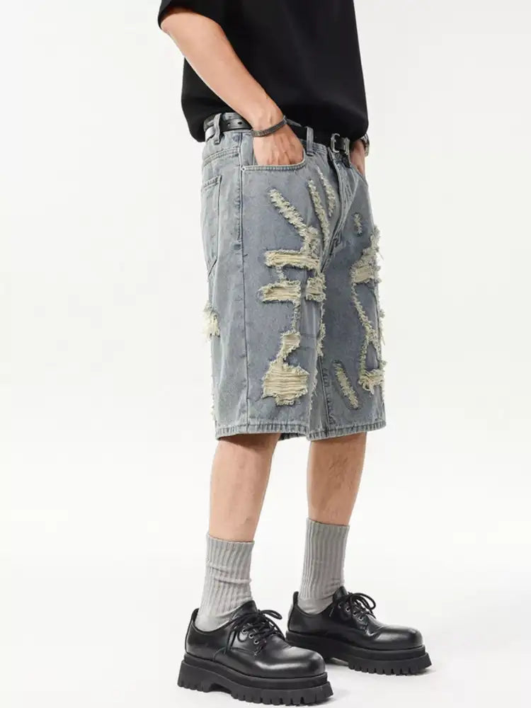 Men’s Wash Distressed Denim Shorts