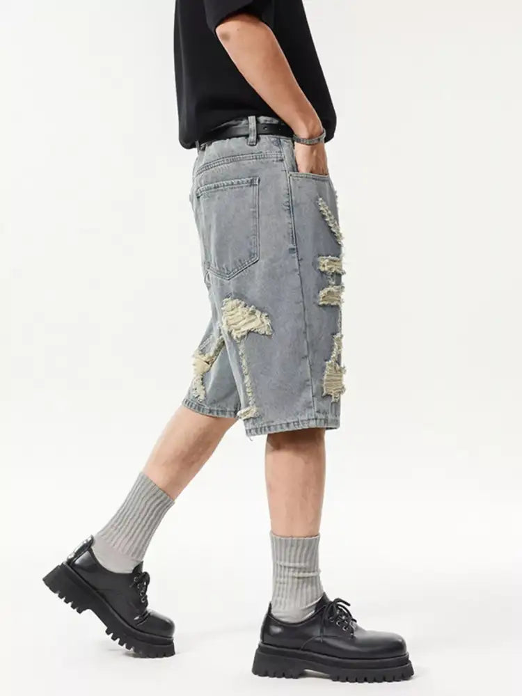 Men’s Wash Distressed Denim Shorts