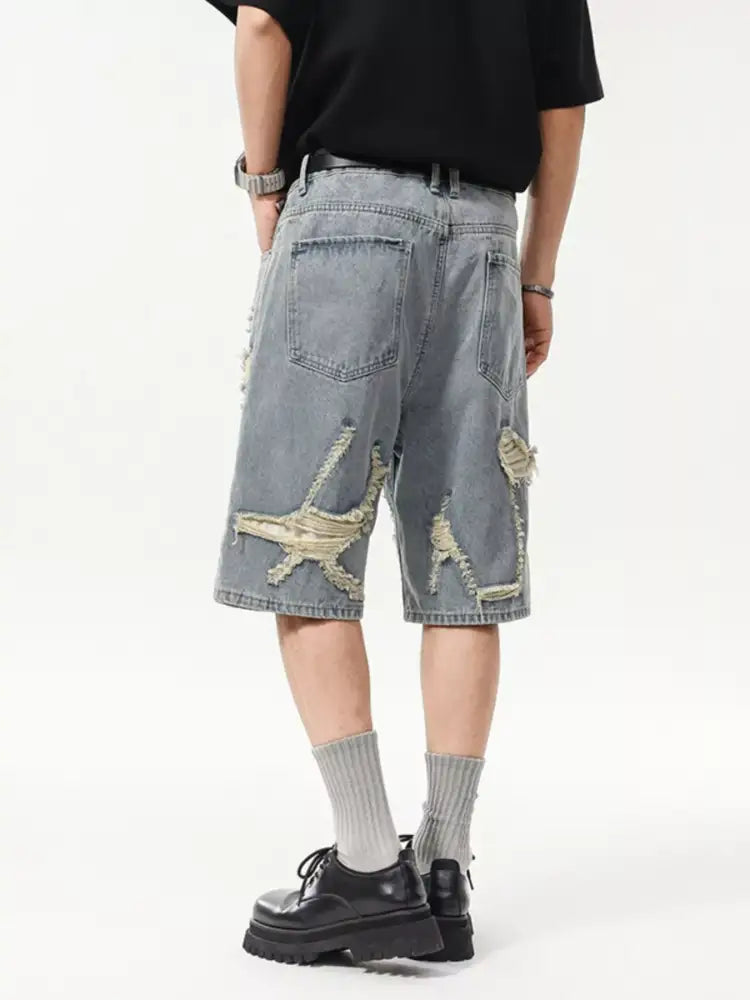 Men’s Wash Distressed Denim Shorts