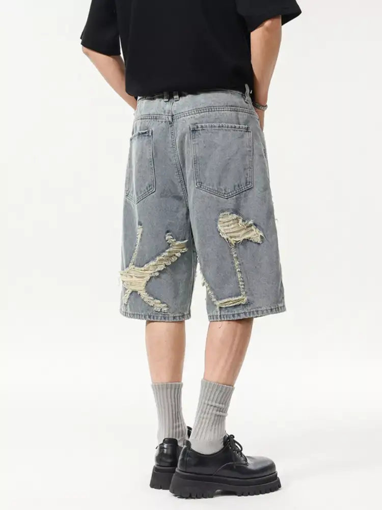 Men’s Wash Distressed Denim Shorts