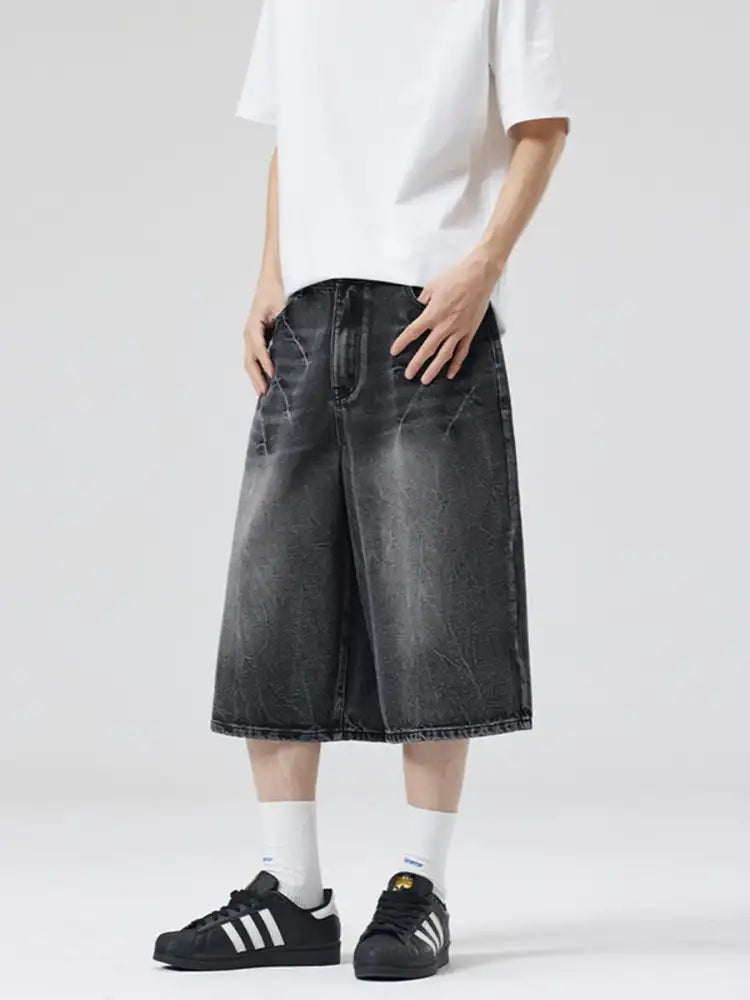 Men’s Wash Wide Leg Denim Shorts