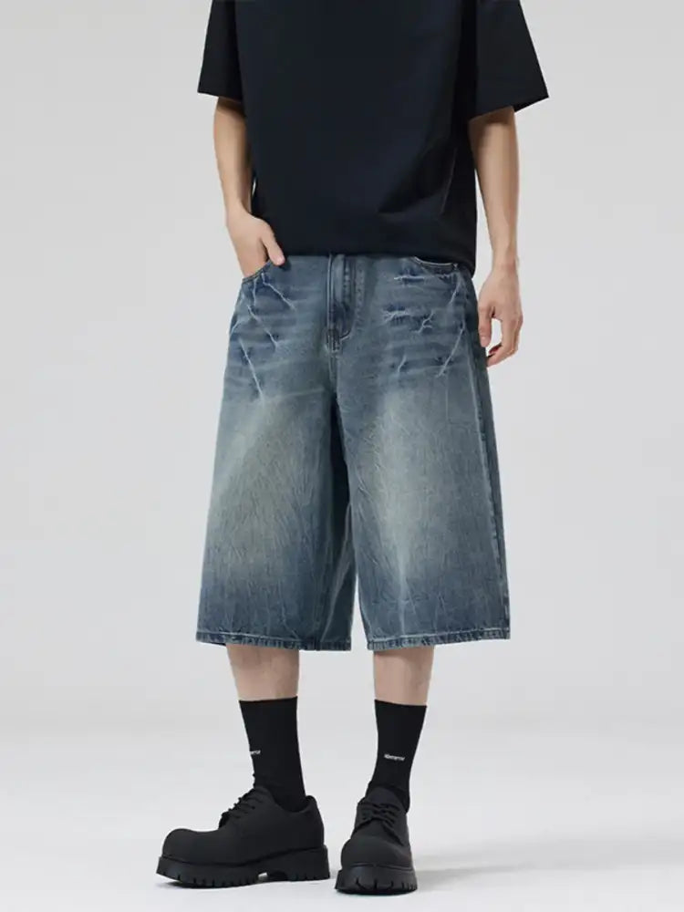 Men’s Wash Wide Leg Denim Shorts