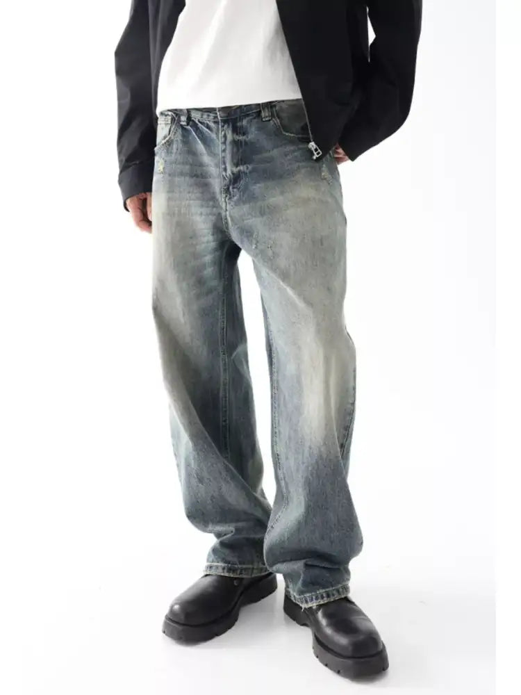 Men’s Wash Wide Leg Relaxed Fit Jeans