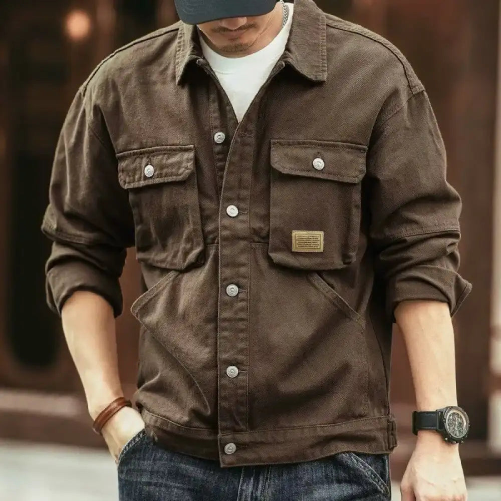 Men’s Washed Collared Neck Cargo Jacket