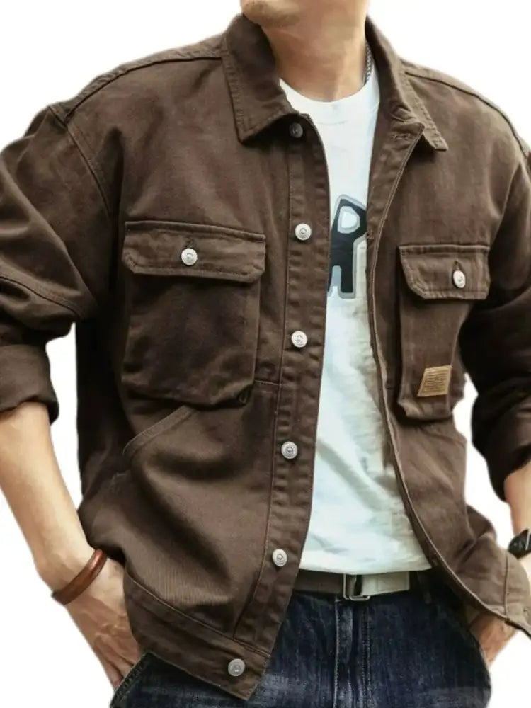Men’s Washed Collared Neck Cargo Jacket