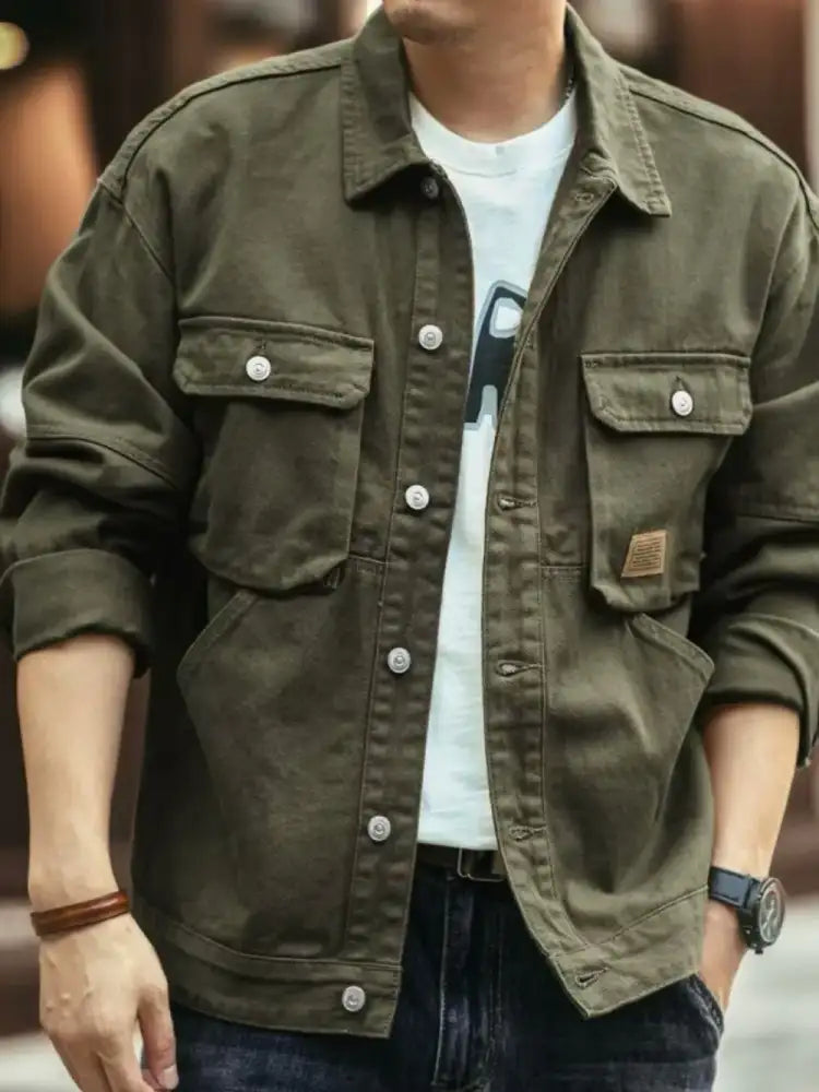 Men’s Washed Collared Neck Cargo Jacket