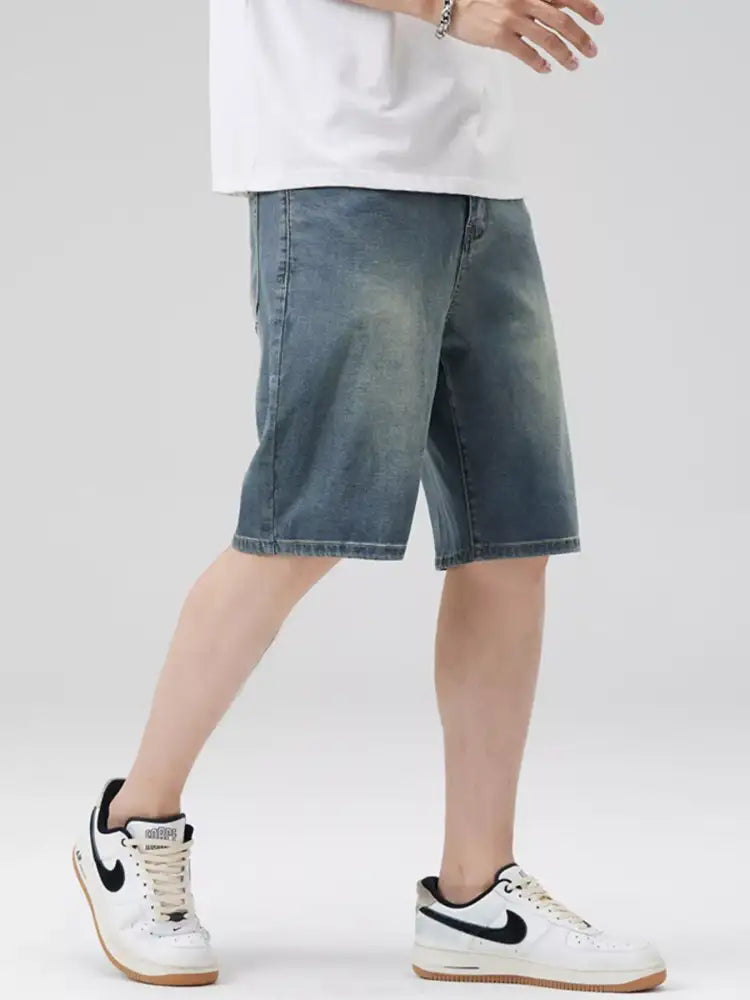 Men’s Washed Denim Shorts with Pockets