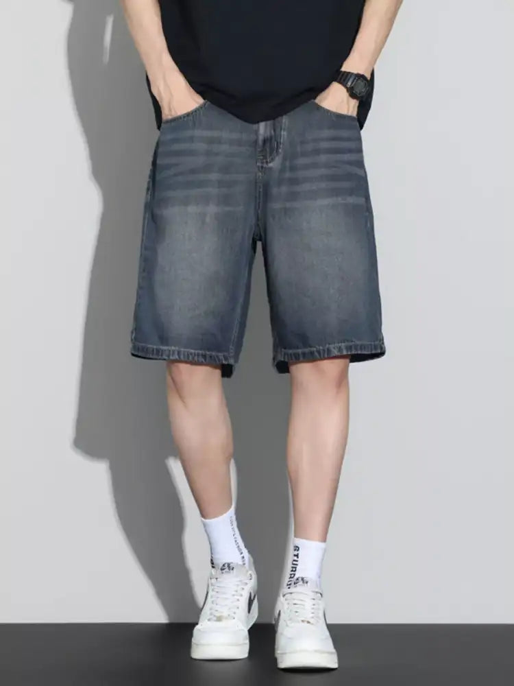 Men’s Washed Denim Shorts with Pockets