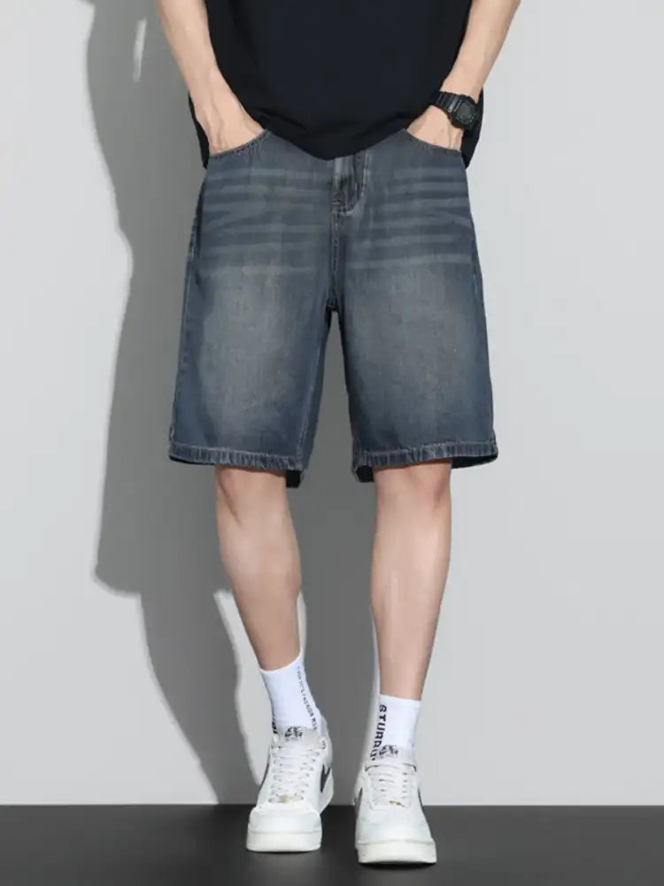 Men’s Washed Denim Shorts with Pockets