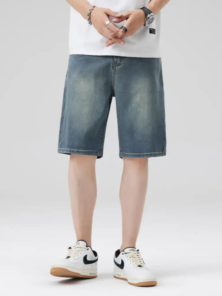 Men’s Washed Denim Shorts with Pockets