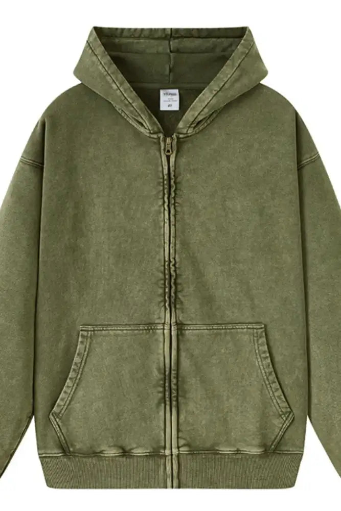 Men’s Washed Oversized Zip-Up Hoodie