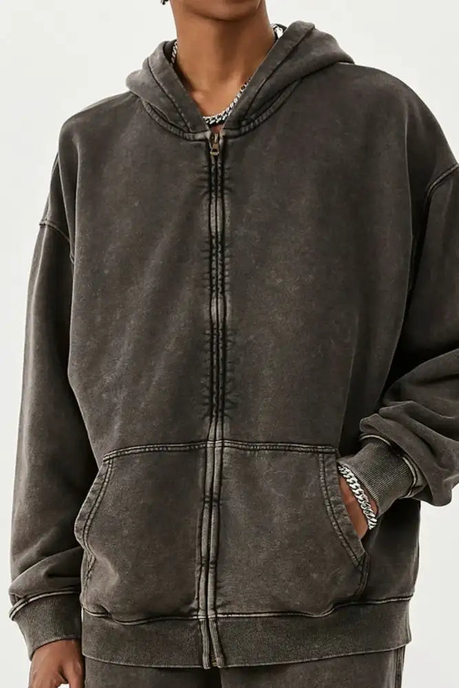 Men’s Washed Oversized Zip-Up Hoodie
