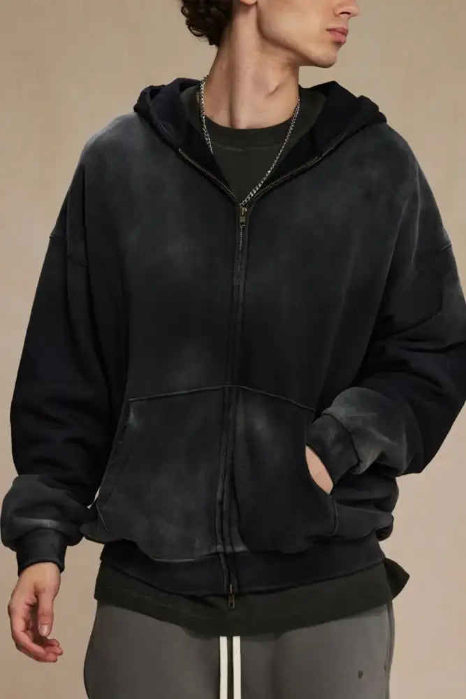 Men’s Washed Oversized Zip-Up Hoodie