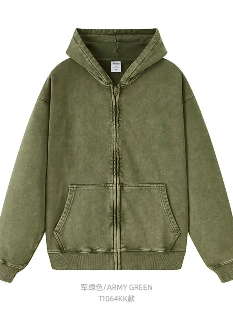 Men’s Washed Oversized Zip-Up Hoodie