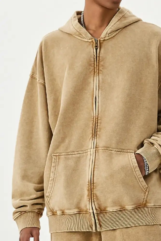 Men’s Washed Oversized Zip-Up Hoodie