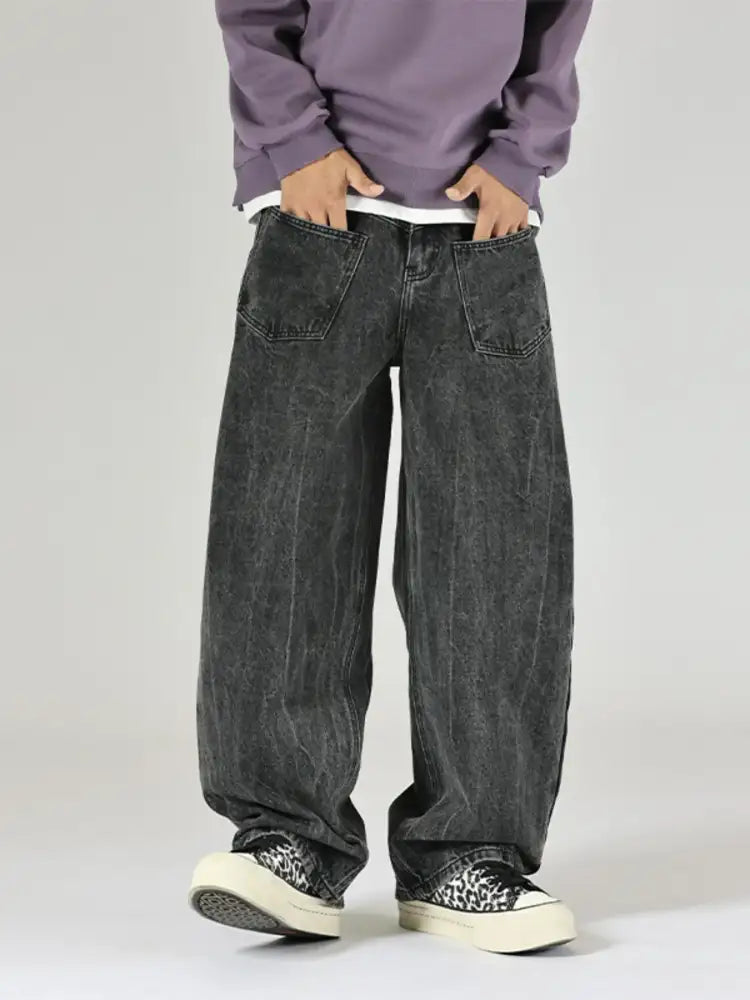 Men’s Washed Wide Leg Baggy Jeans