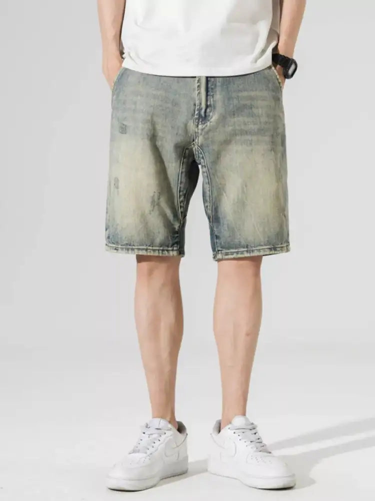 Men’s Washed Wide Leg Denim Shorts