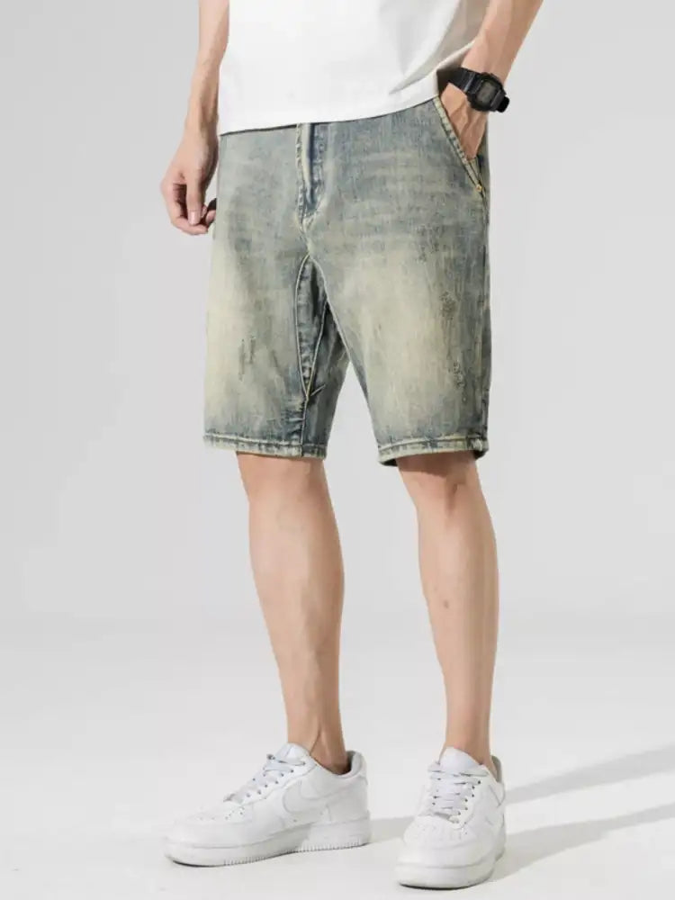 Men’s Washed Wide Leg Denim Shorts