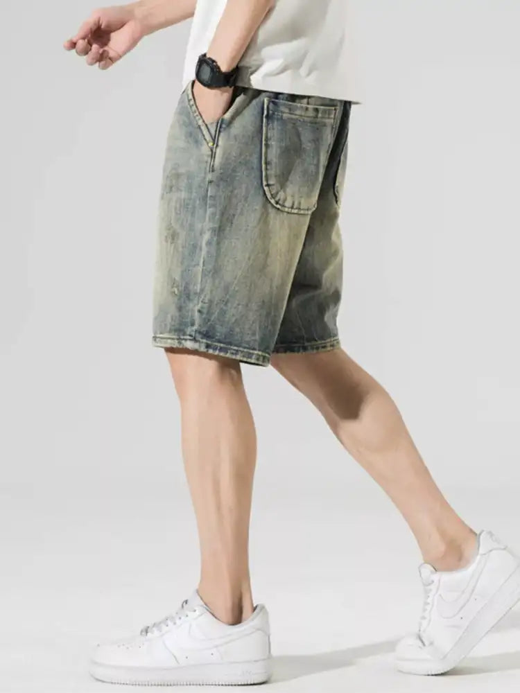 Men’s Washed Wide Leg Denim Shorts