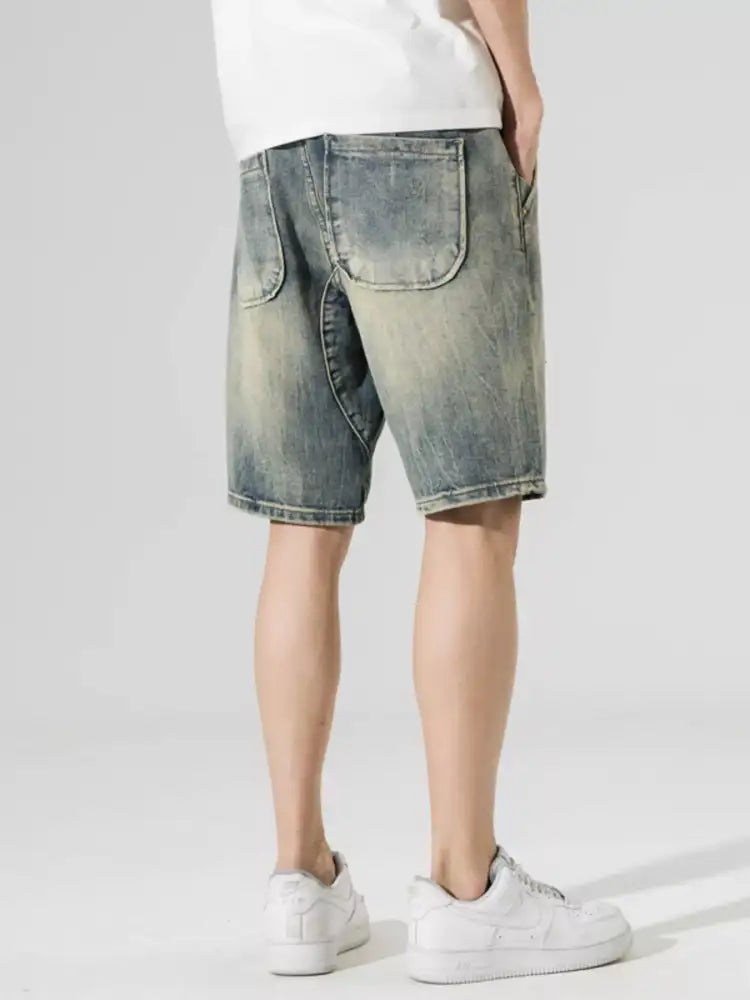 Men’s Washed Wide Leg Denim Shorts