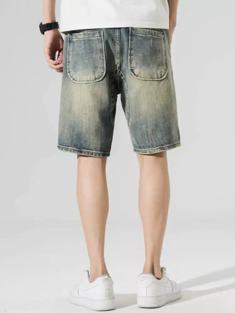 Men’s Washed Wide Leg Denim Shorts