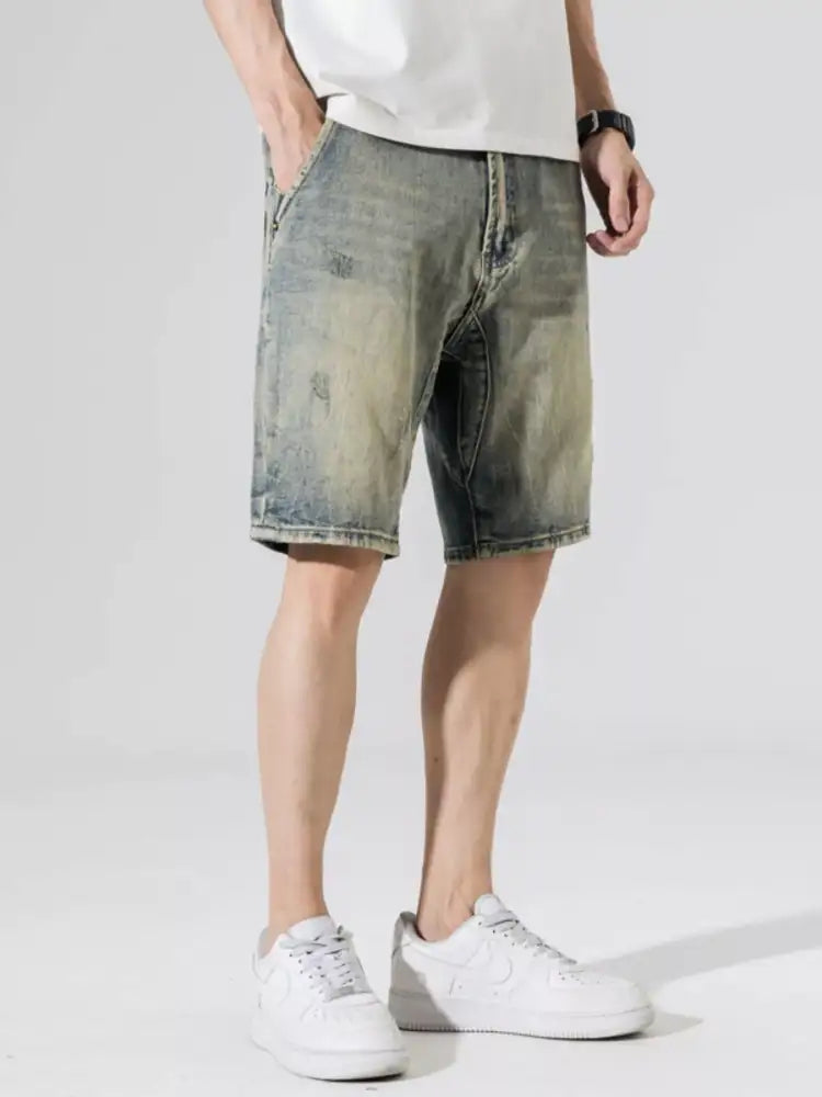 Men’s Washed Wide Leg Denim Shorts