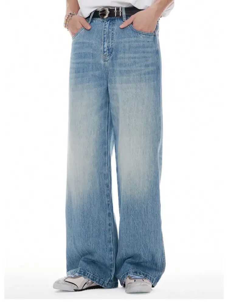 Men’s Washed Wide Leg High Waist Jeans