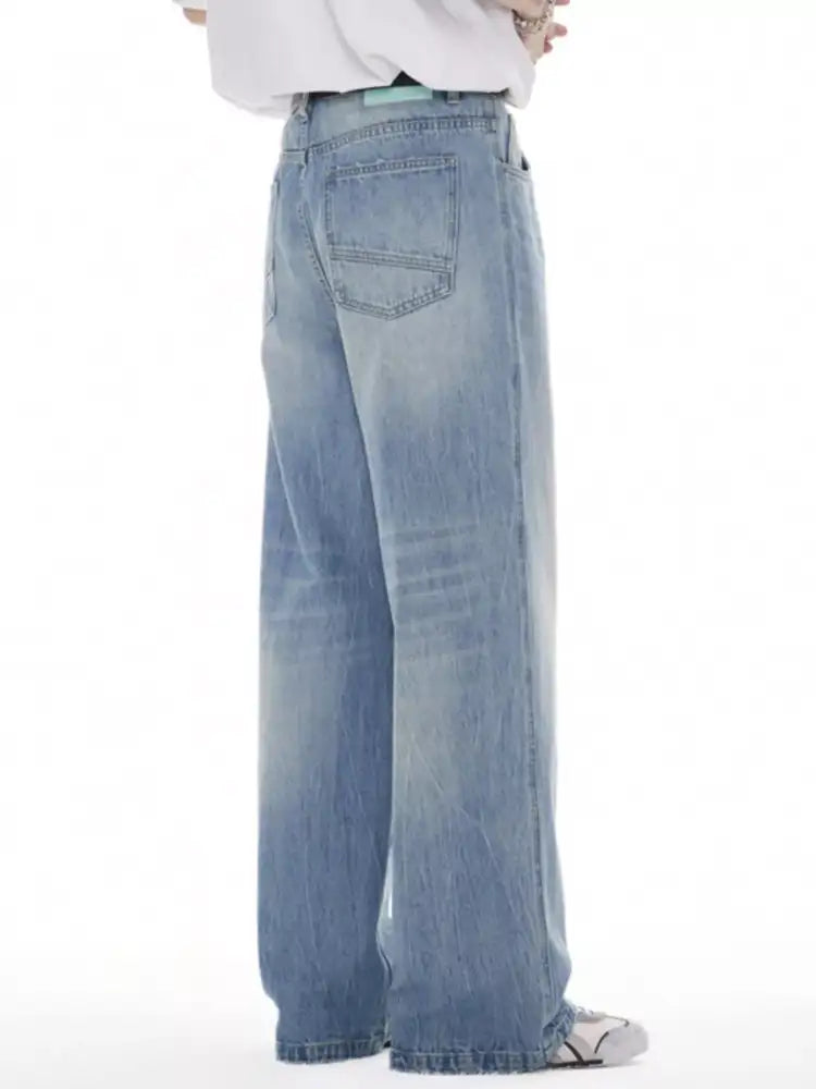 Men’s Washed Wide Leg High Waist Jeans