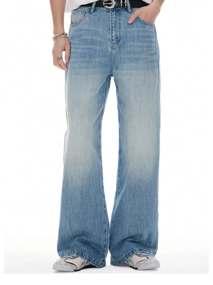 Men’s Washed Wide Leg High Waist Jeans