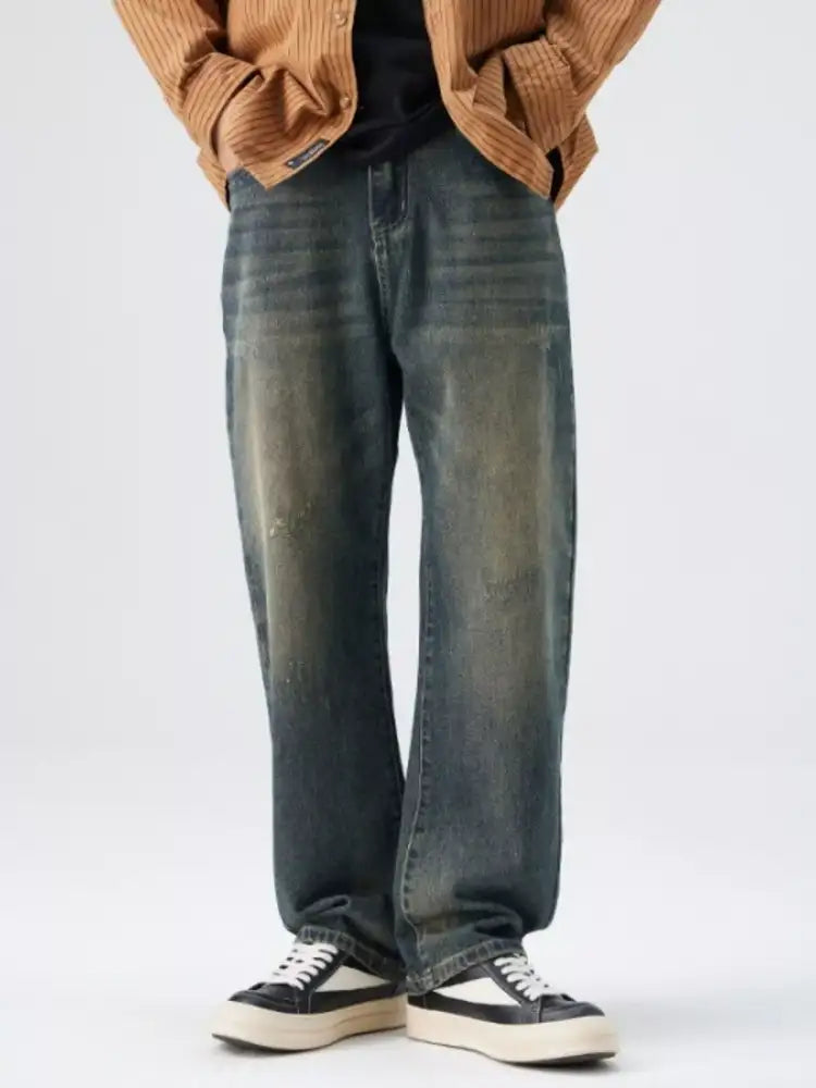 Men’s Washed Wide Leg Jeans