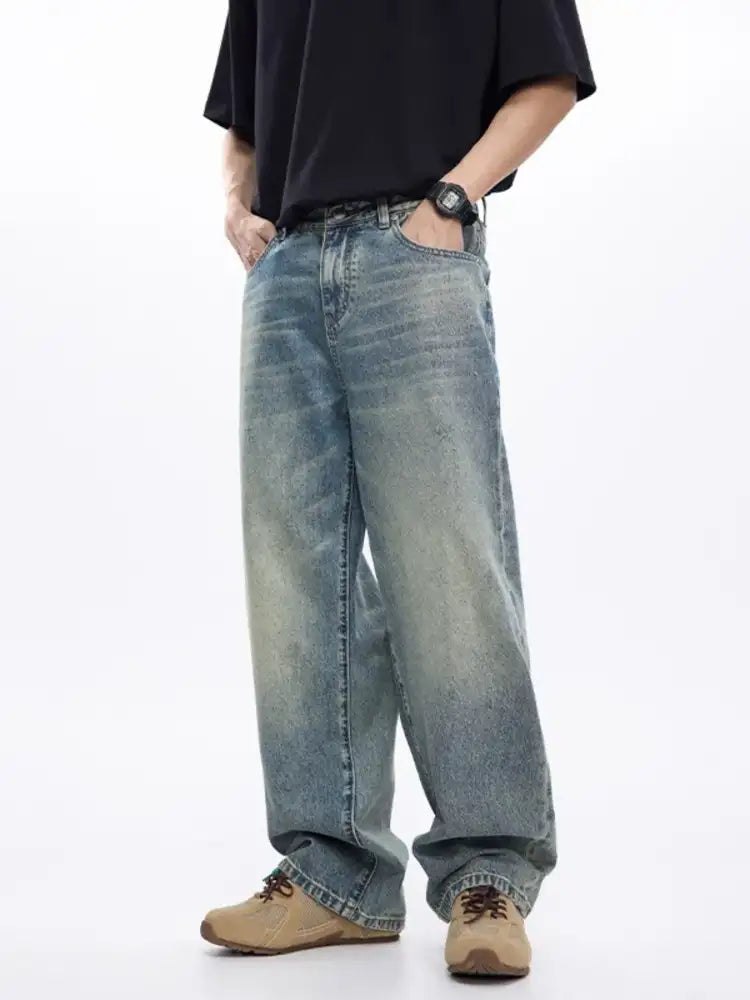 Men’s Washed Wide Leg Jeans