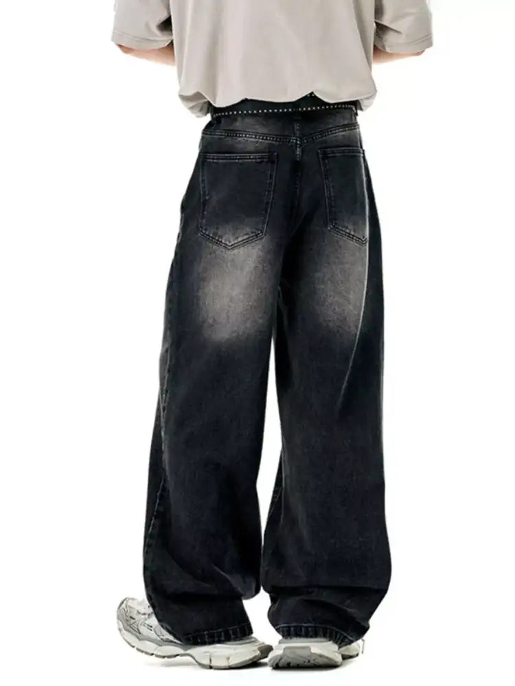 Men’s Washed Wide Leg Jeans