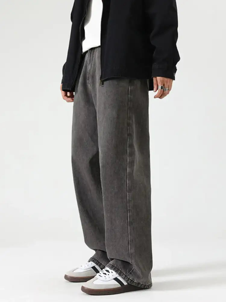 Men’s Washed Wide Leg Jeans