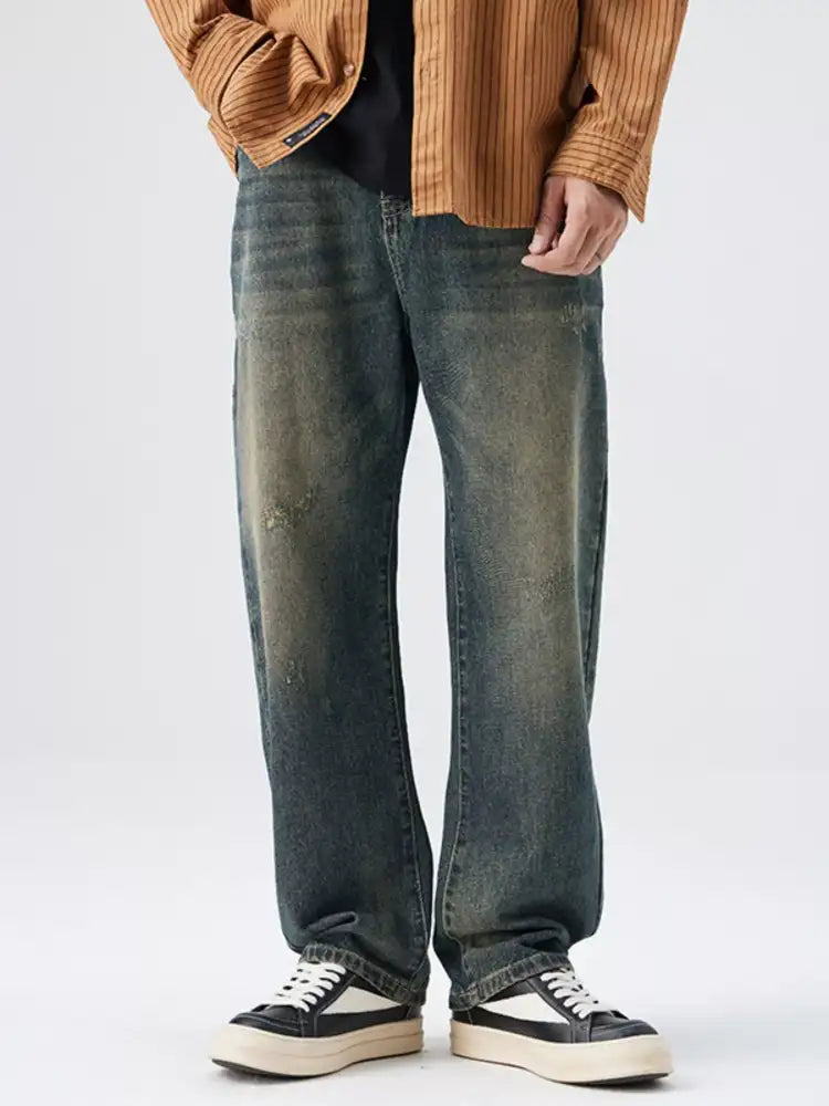 Men’s Washed Wide Leg Jeans