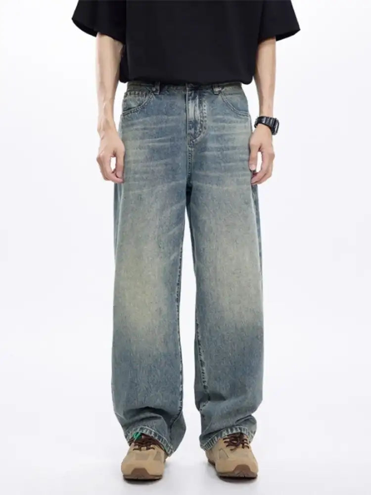 Men’s Washed Wide Leg Jeans