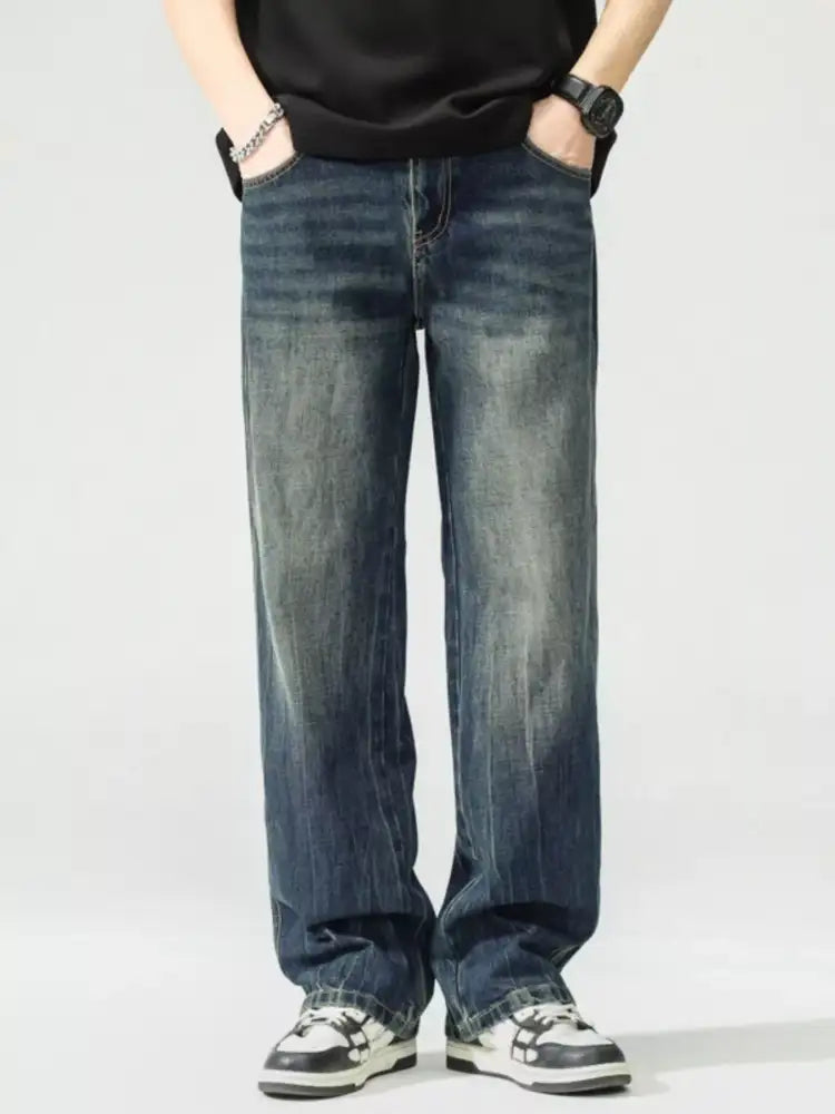 Men’s Washed Wide Leg Jeans