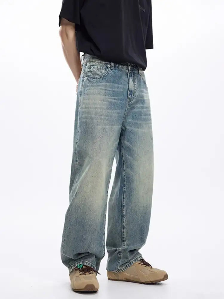 Men’s Washed Wide Leg Jeans