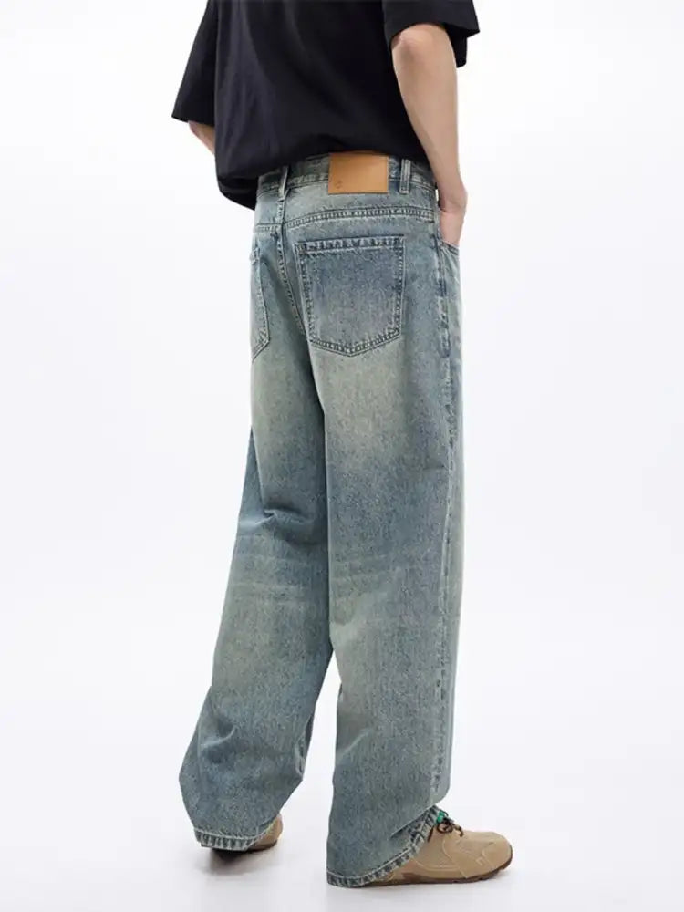 Men’s Washed Wide Leg Jeans