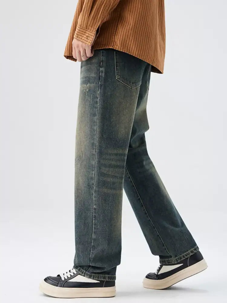 Men’s Washed Wide Leg Jeans