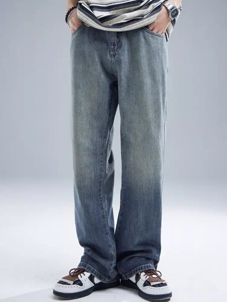 Men’s Washed Wide Leg Jeans