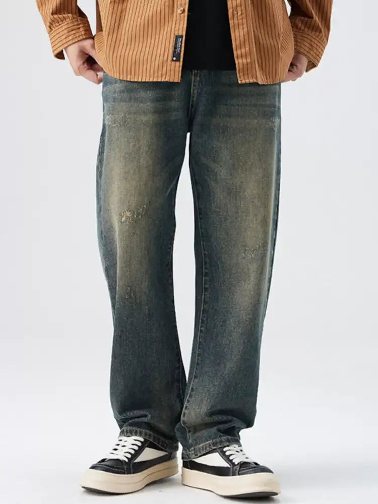 Men’s Washed Wide Leg Jeans