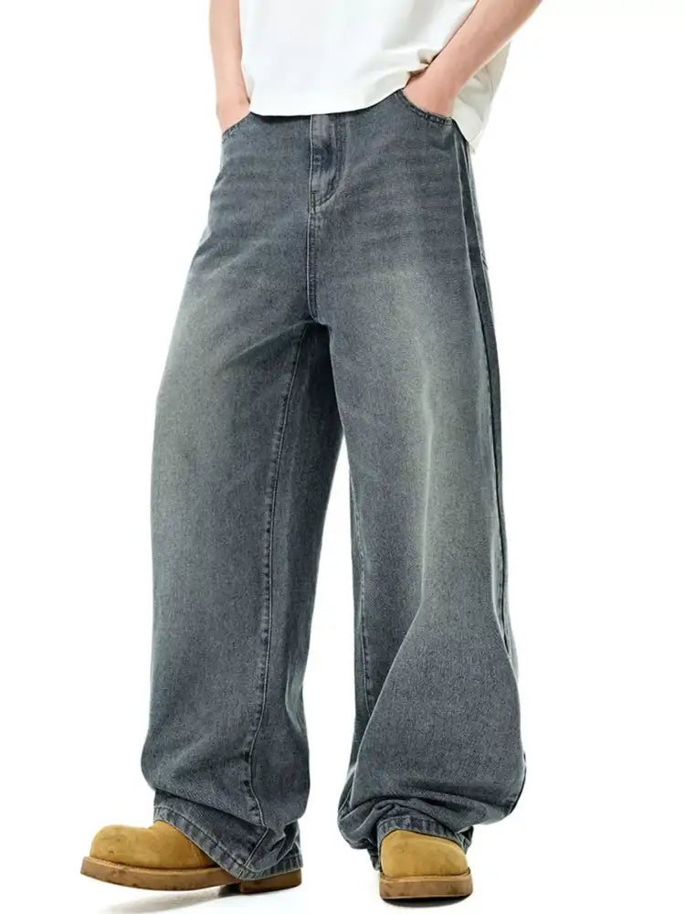 Men’s Washed Wide Leg Jeans