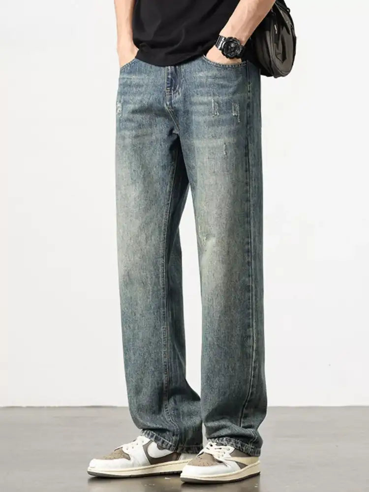 Men’s Washed Wide Leg Jeans