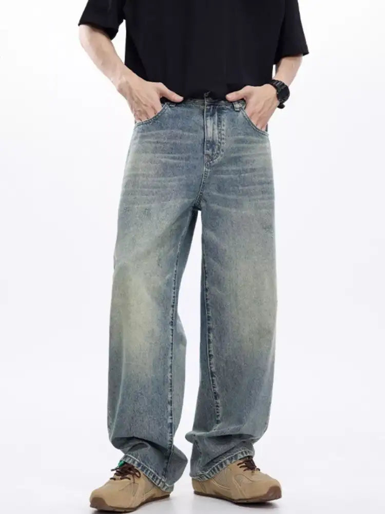 Men’s Washed Wide Leg Jeans