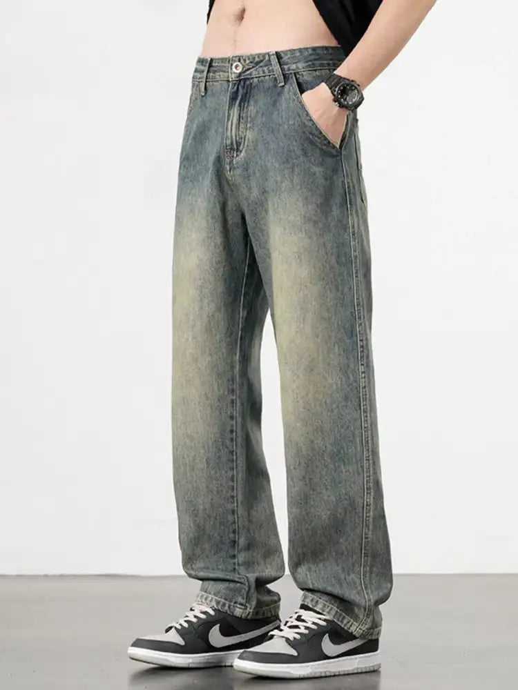 Men’s Washed Wide Leg Relaxed Fit Jeans