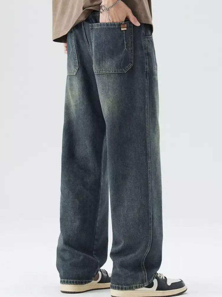 Men’s Washed Wide Leg Relaxed Fit Jeans