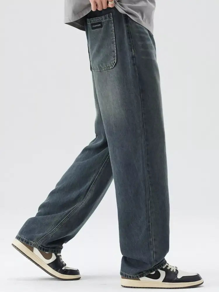 Men’s Washed Wide Leg Relaxed Fit Jeans