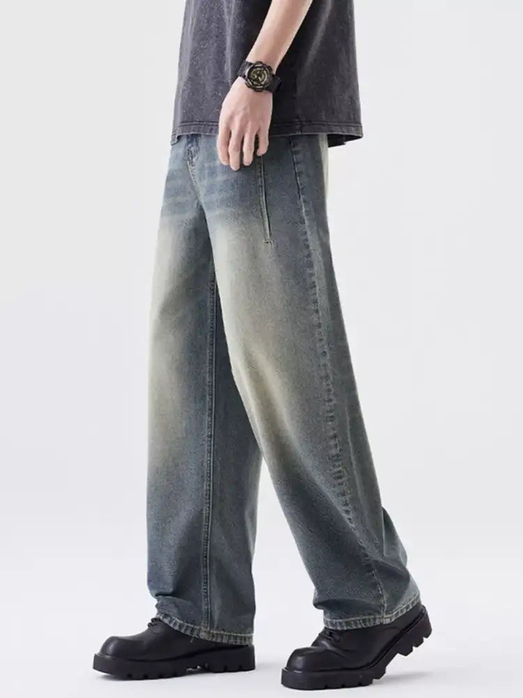 Men’s Washed Wide Leg Relaxed Fit Jeans
