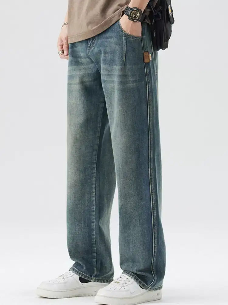Men’s Washed Wide Leg Relaxed Fit Jeans