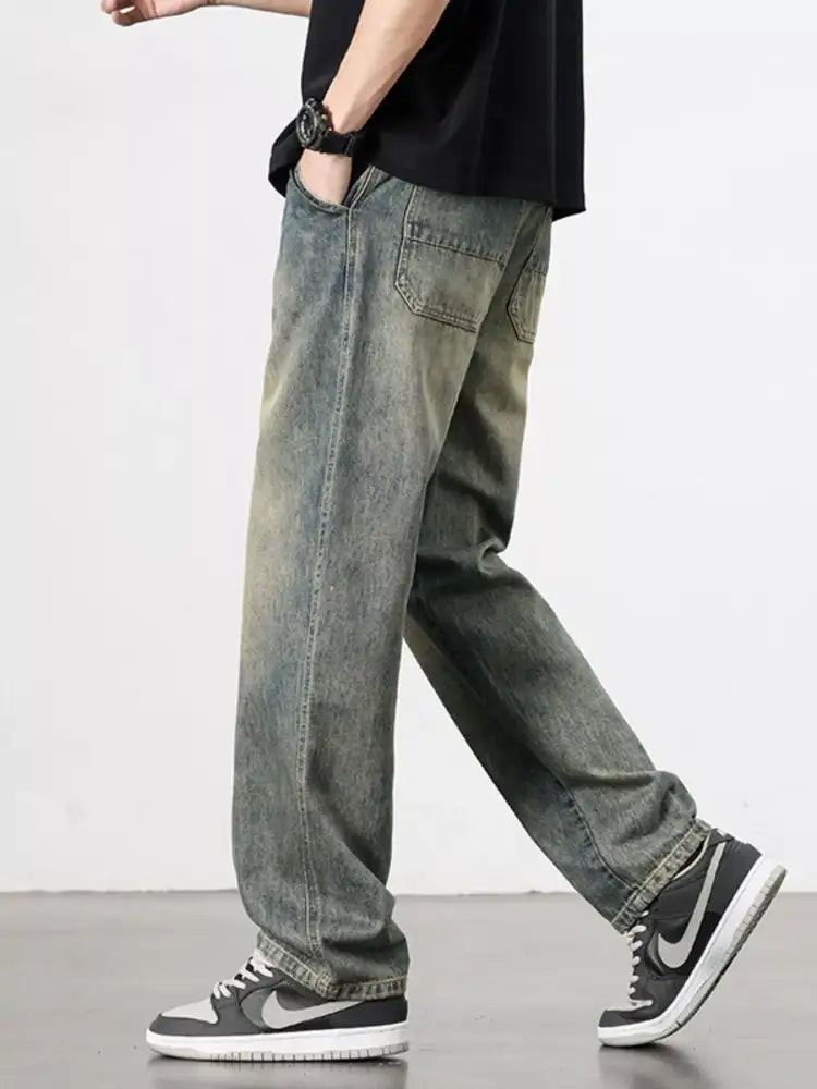 Men’s Washed Wide Leg Relaxed Fit Jeans